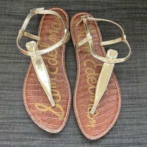 Sam Edleman Gigi Patent Gold T Strap Sandal (8.5)